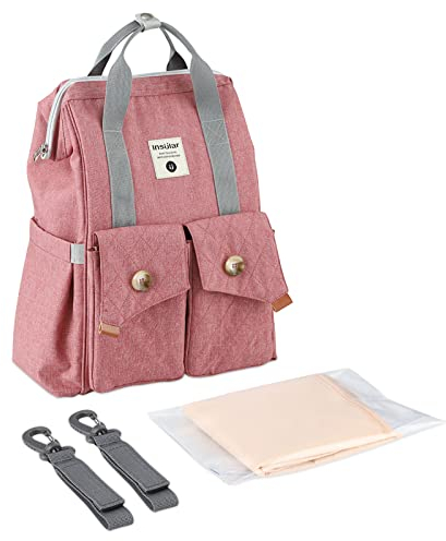 SONARIN Großer Kapazität Baby Wickelrucksack Wickeltasche,Multifunktional Wasserdicht Leicht Babytasche Wickeltasche Rucksack mit Wickelunterlage & Kinderwagen Haken für Mama & Papa(Rosa)