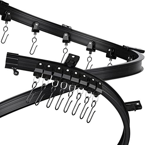 Fubeasi Schwarze flexible biegbare Deckenvorhangschiene, gebogene Deckenschiene für Vorhänge, Raumteiler, Deckenschienensystem mit Haken (5 m)