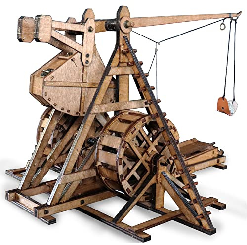 YAQUMW Mini motvikt trebuchet med hjul Europa medeltida belägring vagn katapult vapen gör-det-själv 3D träpussel modell byggsats STEM projekt skrivbordsleksaker födelsedagspresent