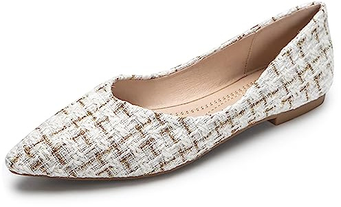 MACHSWON Womens Flat Slip on Pumps Ladies Ballet Pointed Toe Ballerina Dolly Bridal Shoes(White, Size 5.5)