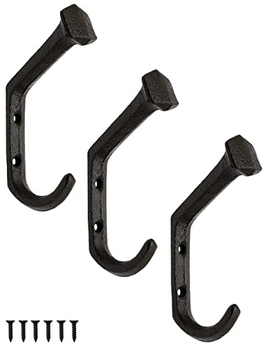 FUXXER 3x Schwere Rustikale massive Eisen-Haken, Garderoben-Haken, 11 x 2,1 cm, schwarz, 3er Set
