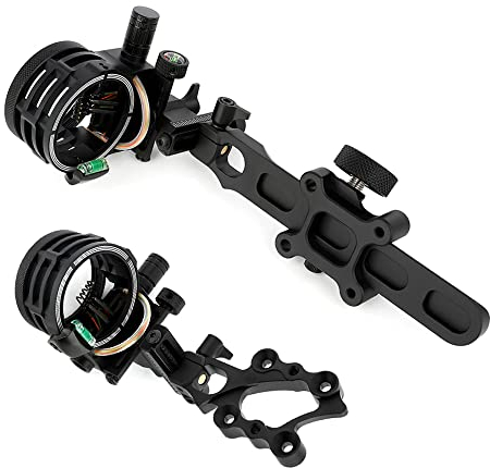 SHARROW Bogenschießen Bogenvisier für Compoundbogen 5 Pin Bogen Visier Micro Einstellbar Jagdvisier mit 4X 6X 8X Linse Verfügbares (Kurze Stange, Visier mit 4X Linse)