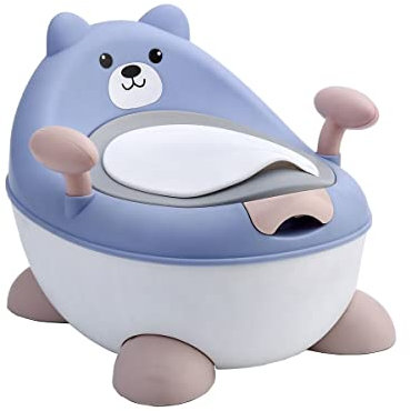Sobebear 35CM Potty Training Seat, Bear Shaped Chair with Adjustable Height, Armrest and Back Support, Easy Clean Removable Urinal Pot with Lid, for Boys and Girls Ages 1-7 Years (Blue)