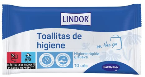 Lindor Skin Toallitas Íntimas Desechables, Humedecidas con Loción Limpiadora, Libre de PEG, 10 Unidades