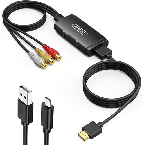 ABLEWE RCA to HDMI Converter, AV to HDMI Adapter, Composite toHDMI Adapter Support 1080P, PAL/NTSC Compatible with WII WII U/PS one PS2/PS3 STB Xbox VHS VCR Blue-Ray DVD