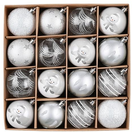 Victor's Workshop Weihnachtskugeln fur deko Weihnachten,16 stück 6cm Christbaumkugeln Weiß Silber, Weihnachtskugel Transparent, Weihnachtsbaumschmuck Christbaumschmuck mit Aufhänger