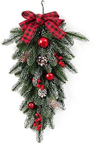 Firlar Künstlicher Weihnachts-Tropfenkranz, Weihnachtsdekoration, Treppenkranz, Künstliche Weihnachtsgirlande für Haustür, Kranz, Treppen-Swag, Hängende Winter-Weihnachtskränze(#1)