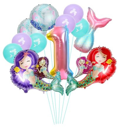 ZWWsullo Meerjungfrau Luftballons set 1 Jahr meerjungfrau geburtstag deko meerjungfrau Ballon Deko Meerjungfrauen Party Dekorationen Luftballon Meerjungfrau Deko Meerjungfrau 1 Jahre