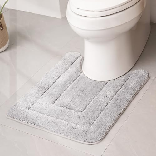GRANNY SAYS Bathroom Toilet Rugs U Shaped, Bath Mats for Bath, Bathroom Rugs Non Slip Washable, Absorbent Microfiber Toilet Mat, Soft Plush Shaggy Bath Carpet, 20 x 24, Gray