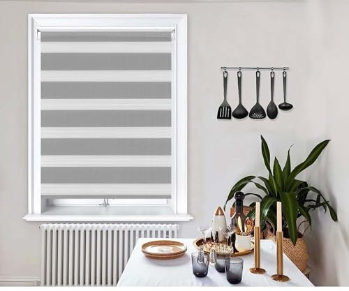 Verdunklungsrollo Klemmfix 60 x 150 cm Hitzeschutz Energiesparend Verdunklungsrollo Thermorollo inkl. Montagematerial für Fenster und Tür, Hellgrau