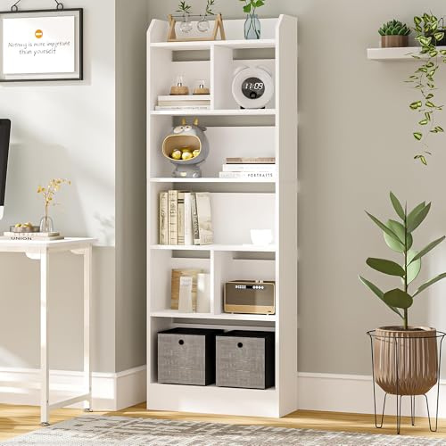 Hzuaneri Librería de 6 Niveles, 24 x 60 x 170 cm, Estanteria Libros, Libreria Blanca para Exposición para Oficina, Salón, Blanco BC11103X