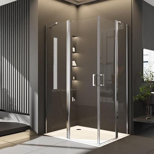 Goezes Eckeinstieg Duschkabine 75x90cm Schwingtür Eckeinstieg Duschabtrennung, Pendeltür Duschkabine Dusche Duschtür aus 6mm Nano ESG-Sicherheitsglas, Easy-Clean Glas Eckdusche Höhe 185cm