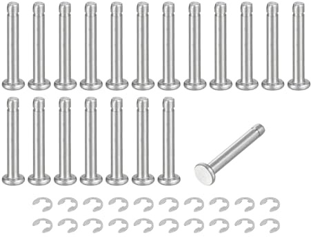 uxcell 20Set M3x20mm 304 Stainless Steel Cylindrical Shaft Snap Ring Locating Pin, Flat Head Grooved Hinge Cylinder Position Pin with E Clip Retaining Ring, Silver