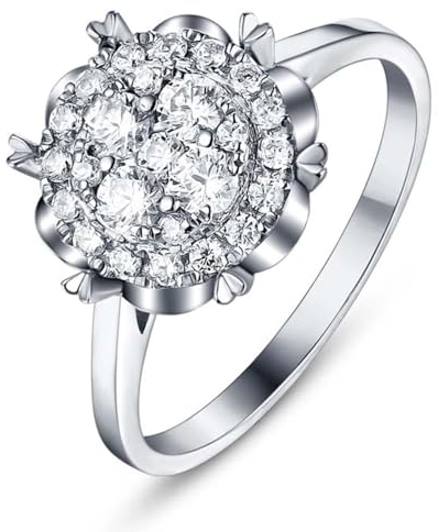 KnSam Echte Goldschmuck Trauringe 750 Gold, Lab Created Diamant 3ct Rund Blumen Hochzeitsring 18K Gold, Gr.67 (21.3)