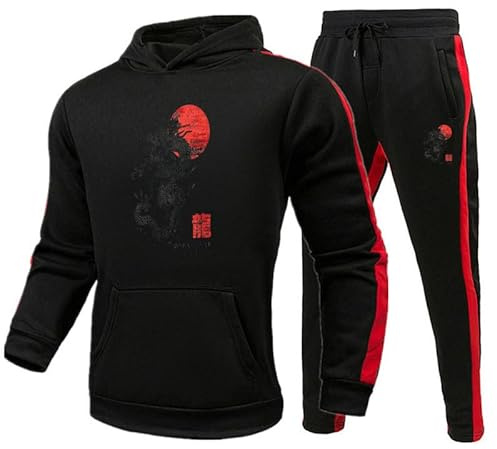 oneforus Felpa con Cappuccio Drago Cinese e Pantaloni da Jogging Set Kung Fu Arte Marziale Stile Cinese Tuta Stampata 3D Set per Uomo Donna