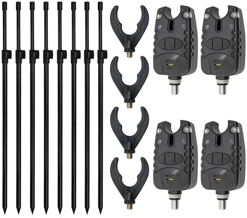 Banksticks + Bissanzeiger Set Rutenablage, 4 Ruten, 50-80cm | Komplettes Ruten-Auflage-Set, Optimales Angelerlebnis