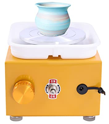 SABUIDDS Mini Elektrische Töpferscheibe 10 cm Turntable, 2000RPM Tonmaschine Mini Electric Pottery Wheel Keramik Rad Maschine Drehscheibe Drehteller Elektrisch Minitopf Töpferset für Anfänger (Gelb)
