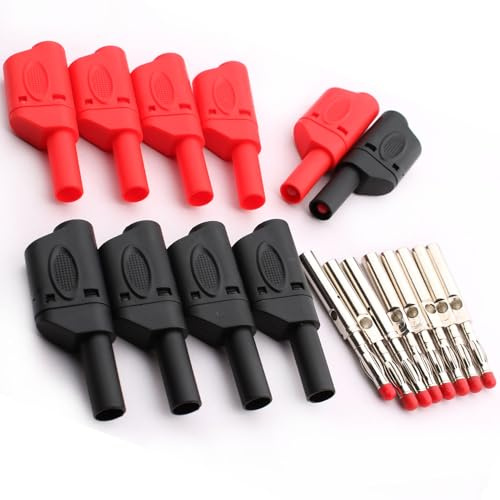 RUNCCI-YUN 10 Stück 4 mm Bananenstecker, isoliert, stapelbar, für Testkabel und Multimeter (rot/schwarz)