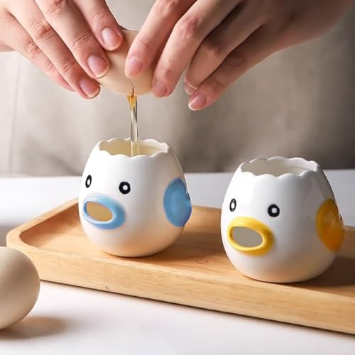 2XK-NOV Séparateur de Jaune d'œufs en Céramique - Séparer le Blanc Outil d'Extraction d'œufs, Filtre Gadgets de Cuisine Portables pour la Pâtisserie (Jaune+Bleu)