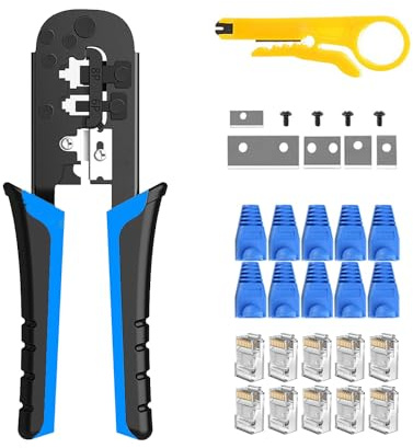 MAYLINE Cat5 Cat6 Cat6e Crimpdrahtnetzwerk Reparaturset für tragbare Telefonkabel für RJ11 RJ45, Stanzdraht-Datendetektor-Abisolierer,Koax-Crimpzange (blau)