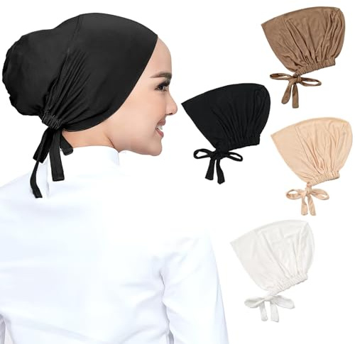 HENGBIRD 4 Pezzi Hijab Undercap, Solid Color Musulmano Sotto, Regolabile Underscarf con Tie Back, Traspirante Turbante Donna