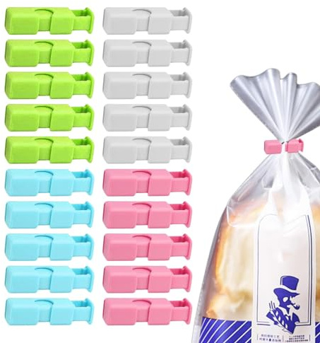 Food Bag Tightening Clips,Bread Bag Clips,Bag Fastener Clips for Tightening and Locking,20 Snacks Clamps,Bread Bag Clip,Cereal Bags,A