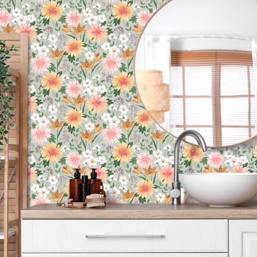VaryPaper Selbstklebende Tapete Blumen Klebefolie Blumen Elegant 44.5cmx200cm Dekofolie Möbelfolie Muster Matt Fototapete Kinderzimmer Mädchen Wohnzimmer Wandtapete Flur Treppen Schrankfolie
