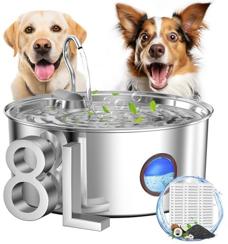 Kittyspout Fuente de Agua para Mascotas - 8L/270 oz Grande - Fuente de Agua Silenciosa para Perros y Gatos con Diseño de Plata