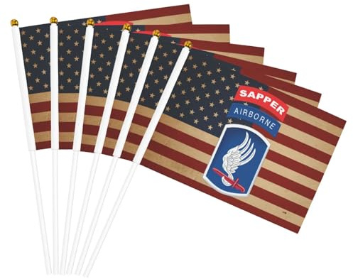 US Army 173 Airborne Brigade with Sapper Small Hand Cranked Flag American Flag 5x8in Six Piece