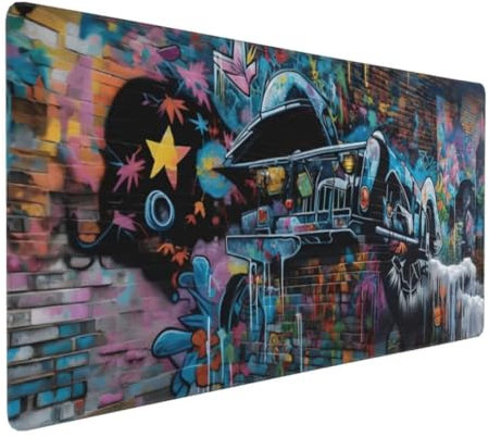 Graffiti Auto Mauspad 700 X 300 X 4 mm Verlängertes großes Mauspad Schreibtischauflage, genähte Kanten Mauspad, abwaschbar, rutschfeste Gummibasis, Gaming-Mauspad, für PC, MacBook, Laptop K-856