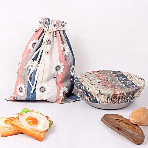 Sac à Pain à la Cire D'abeille Maison Avec Couvercle de Bol en Cire D'abeille - Sacs à Pain Réutilisables - Sac de Stockage de Pain,Pour le Stockage du Pain, Des Fruits, Des Légumes.