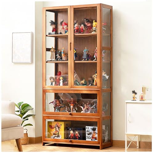 Curio Vitrine, 5-Tier Clear Acryl Vitrine, mit Verstellbaren Einlegeböden, Floor Standing Clear Showcase, Collectibles Toy Organizers Rack & Display Shelf für Spielzimmer,Braun,80×170cm/32×67in