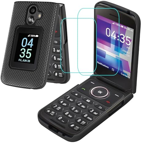 Case for TCL Flip 3 with 2*Screen Protector Full Body Protection | TCL Flip 3 TCL T435 2024 Phone Case Front Back Frosted PC Dual Layer Shockproof All Around Military Grade Design Black