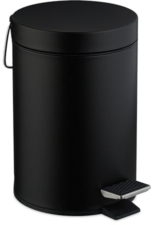 Relaxdays Papperskorg 3 l badrum matt modern avtagbar innerhink WC pedalhink med lock svart