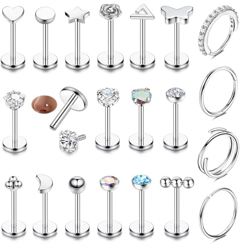 JeweBella Piercings Nariz en Acero Quirúrgico y Metales Preciosos - Tragus, Septum, Helix, Labio, Oreja, Concha - Pendientes Hipoalergénicos