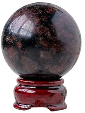 NHDVDVAV Esfera de Piedra Natural, Bola de Cristal de Granate Rojo con Soporte, Esfera de meditación Decorativa de Piedras Preciosas para decoración del hogar, Coleccionable, adivinación,45~50mm