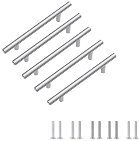 JIADEXIN 5 Stück Möbelgriffe Silber Edelstahl T Bar Griff Küchengriffe Schrankgriffe Schubladen Griffe Türgriffe mit Befestigungsschrauben für Schublade Schrank Küchenschranktüren（BA 96mm）