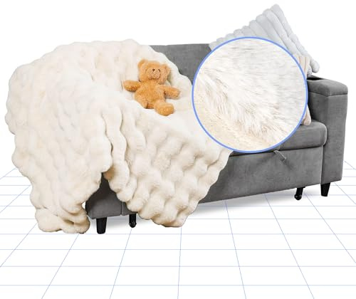 FLEXISPOT Kuscheldecke, Dicke Sofadecke, Couchdecke 150x150 cm, XL Flauschige Wohndecke, Weiße Decke, Gemütlicher Überwurf für Bett