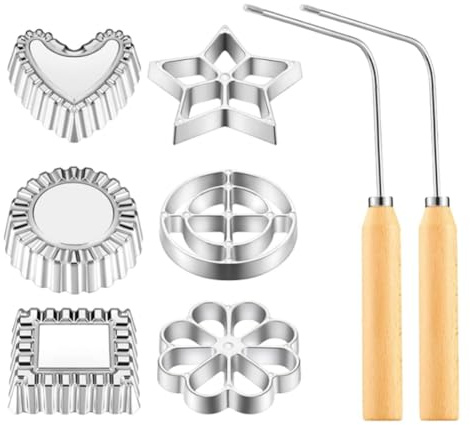 GNring Ensemble de 8 Rosaces Timbale, Ensemble de Rosaces en Fer avec PoignéE, Moule à Bunuelos en Fleur de Lotus, Kit de Fabrication de Gâteaux en Entonnoir
