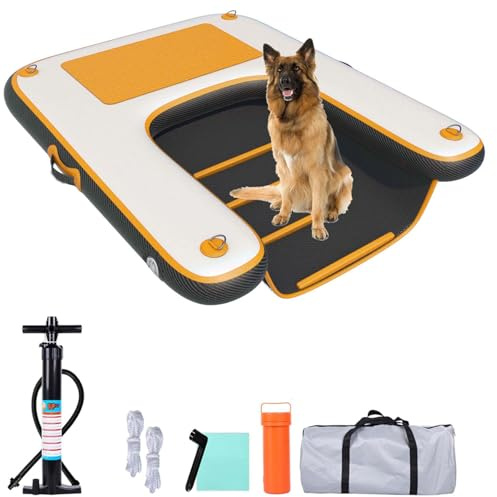 HEYLIFE Inflatable Dog Ramp Floating Dock Water Raft Ladder for Pool Up to 220LBS Borange 4ft x 3ft x 4in