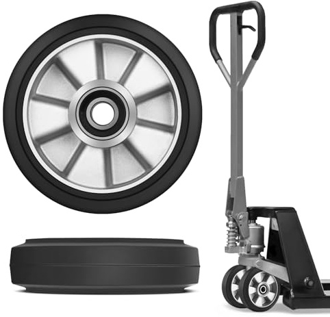 2 Stück Hubwagenrollen Gummirollen 200x50 mm, Achse 20 mm inkl. Kugellager | Rollen Laufrollen für Hubwagen Ersatzrollen, Max. Belastung 1500 KG