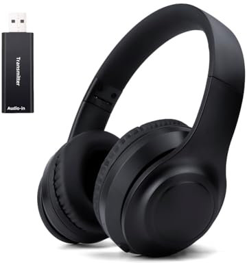 Casque TV sans fil pour personnes âgées, casque pliable sans fil avec refroidissement actif du bruit, casques TV avec émetteurs, Bluetooth 5.3, 35 heures de lecture, son Hi-Fi, microphone intégré