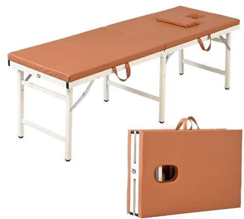 ENWYTE Massageliege Kosmetikliege Klappbar Tragbar Höhenverstellbar Metallrahmen Gesichtspflege Kosmetikliegen Spa Liegen Wimpernliegen und Stillliegen(Light Brown,Handle: 180x70x60cm)