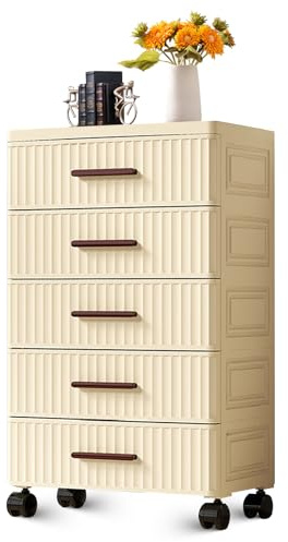 Creperture Kunststoff Schubladenbox mit Rollen, 5 Ebenen Mobile Schubladenschrank Schlafzimmer Aufbewahrungsbehälter Aktenschränke für Wohnzimmer, Büro, Haushalt,48 x 30 x 84.5cm