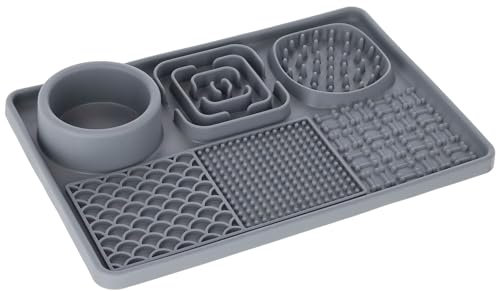 Kerbl Pet Schleckmatte XL, grau, 30x20 cm, Beschäftigung Hunde und Katzen, unterstützt Stressabbau, Silikon
