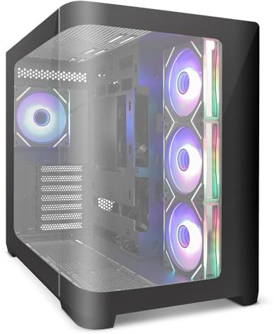 Zolyd Krytera - Caja Gaming ATX, Ventana Lateral y Frontal Curvo Cristal Templado, Semitorre PC Doble Cámara, 4 Ventiladores ARGB de Espejo Infinito incluidos, Espacio Interno Optimizado, Negro