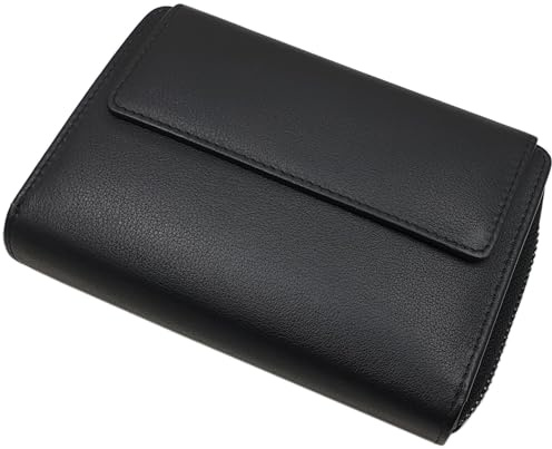Rind-Nappa Leder Damen Geldbörse mit RFID & NFC Schutz (Schwarz) | Geldbeutel, Portemonnaie, Geldtasche