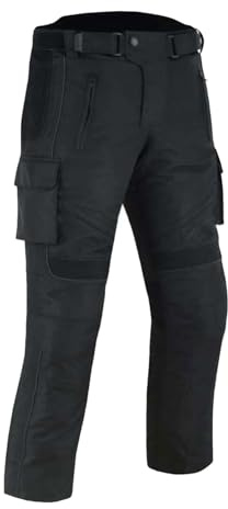 Motorradhose Textil Herren mit Protektoren & Thermofutter – Wasserdicht, Reflektoren, Rindsleder, Sommer & Winter geeignet (DE/NL/SE/PL, Alphanumerisch, 5XL, Regular, Regular, Black)