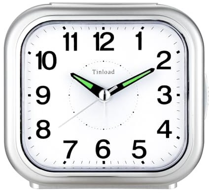 Tinload Seniorenwecker extra deutlich Analog Quarz ohne Ticken große Zahlen extra lautes Glockensignal, Lauter Wecker für Schwerschläfer （Silber）