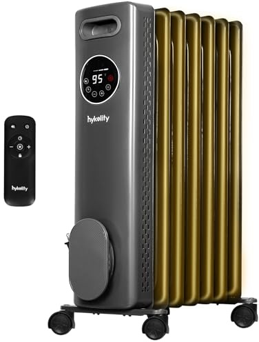 hykolity 1500W Oil Filled Radiator Heater with Remote, 24H On Off Timer, Digital Thermostat,4 Mode Electric Radiant Heater, ECO, ETL Overheat & Tip-Over Protection Indoor Space heater,Grey